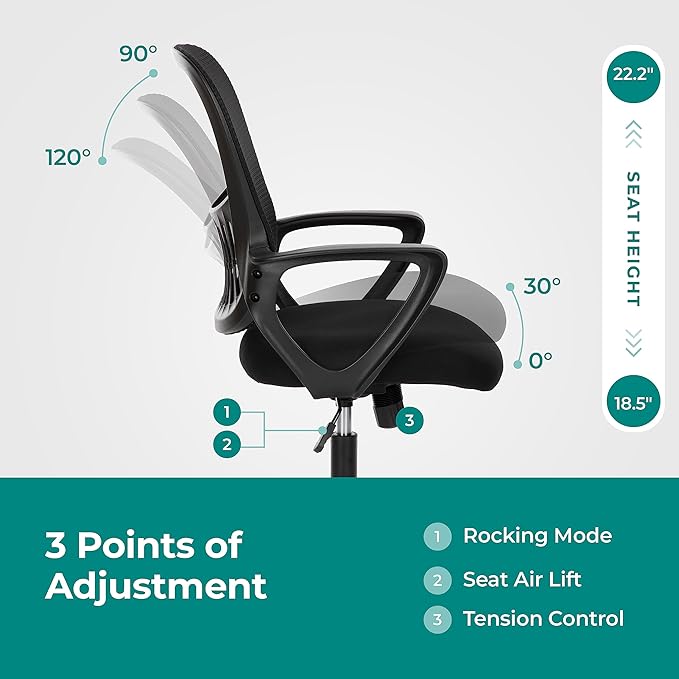 SMUG Office Computer Desk Chair, Ergonomic Mid-Back Mesh Rolling Work Swivel - Image 4
