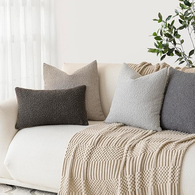 Foindtower Pack of 2 Textured Boucle Throw Pillow Covers Accent Solid - Image 7