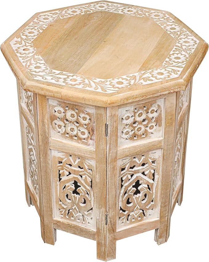 The Wooden Town Side Tables– Hand Carved Vintage Boho Folding End Tables - Image 9