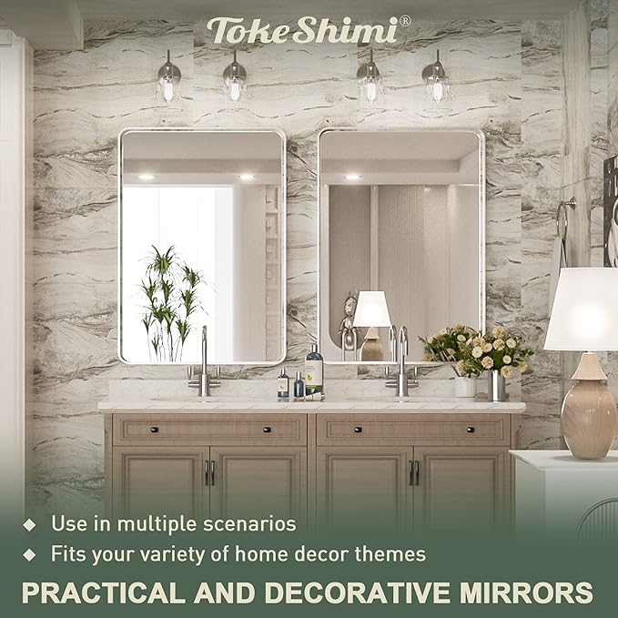 TokeShimi 24 x 36 Inch Brushed Silver Bathroom Mirror - Image 7