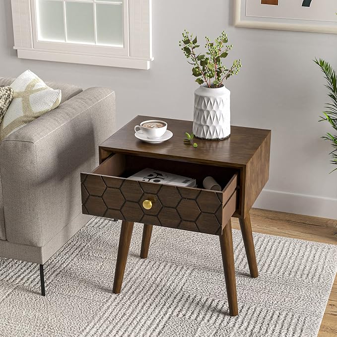 COSIEST Mid-Century Nightstand, Modern MDF Bedside Table, Accent Wood End Table - Image 6