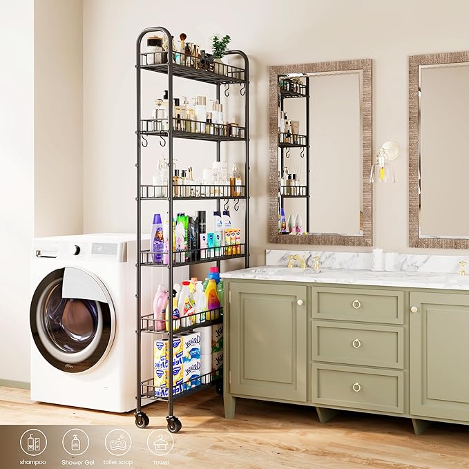 6-Tier Slim Storage Cart, Rolling Kitchen Cart - Image 7