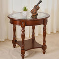 LEEMTORIG Oval Round Glass End Table, 2-Tier Solid Wood Glass Top End Side by LEEMTORIG