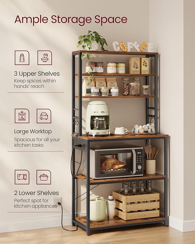 VASAGLE Bakers Rack with Power Outlet, 31.5 Inches Coffee Bar - Image 4