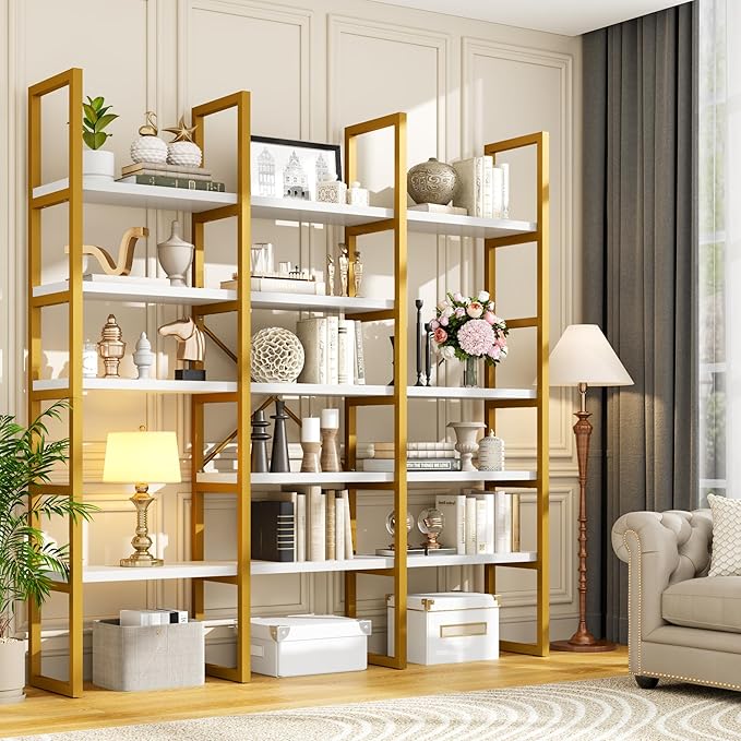 Semoic Large Bookshelf 5 Tiers, Triple Wide Geometric Bookcase, 71 Inches Tall - Image 6