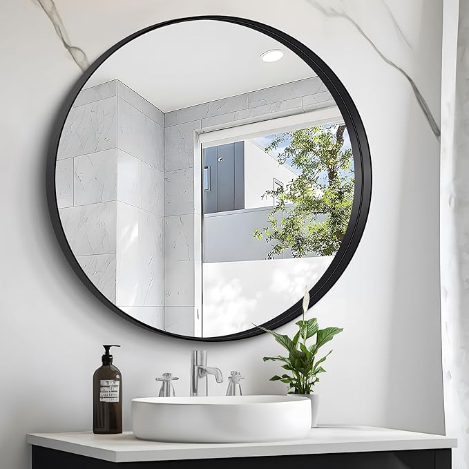 Black Round Mirror 36 inch Deep Frame Circle Mirror, Metal Framed Bathroom - Image 5