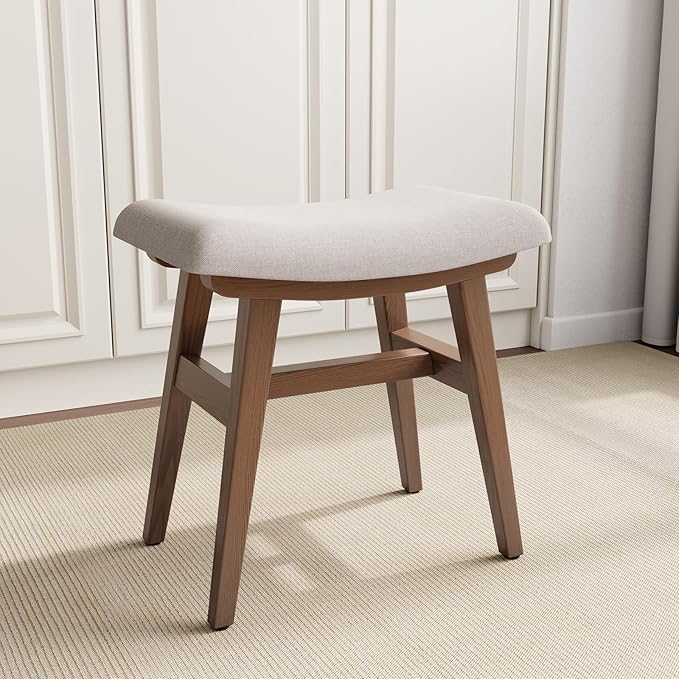 Solid Wood Small Vanity Stool, Compact Makeup Chair by Muwuele