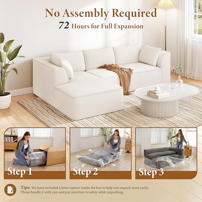 Vesgantti 106" Cloud Couch Sectional Modular Sofa, Deep Seat Comfy Cloud Couch - Image 4