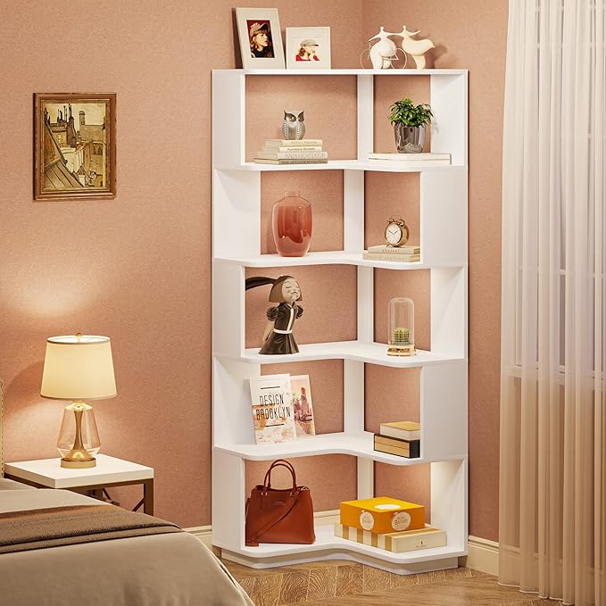 LITTLE TREE Corner Bookshelf, 64.9 Inch Tall Bookcase - Image 5