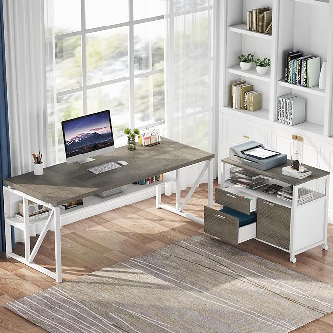 Tribesigns L Shaped Desk with Drawer Cabinet, 2 Piece Home Office Furniture - Image 3
