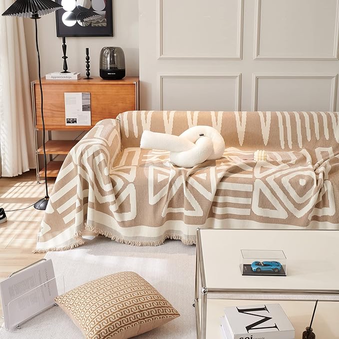 STACYPIK Reversible Khaki Beige Couch Cover Boho Couch Cover - Image 7
