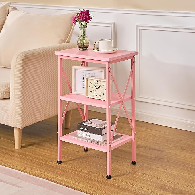 VECELO End Table Set of 2, Bedside Table, X-Design Reinforced Nightstands - Image 4