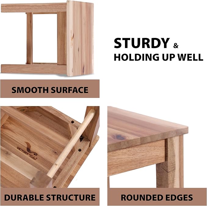 12 Inch Wooden Step Stool, Small Nature Beach Chair Under Desk, Indoor Acacia - Image 4