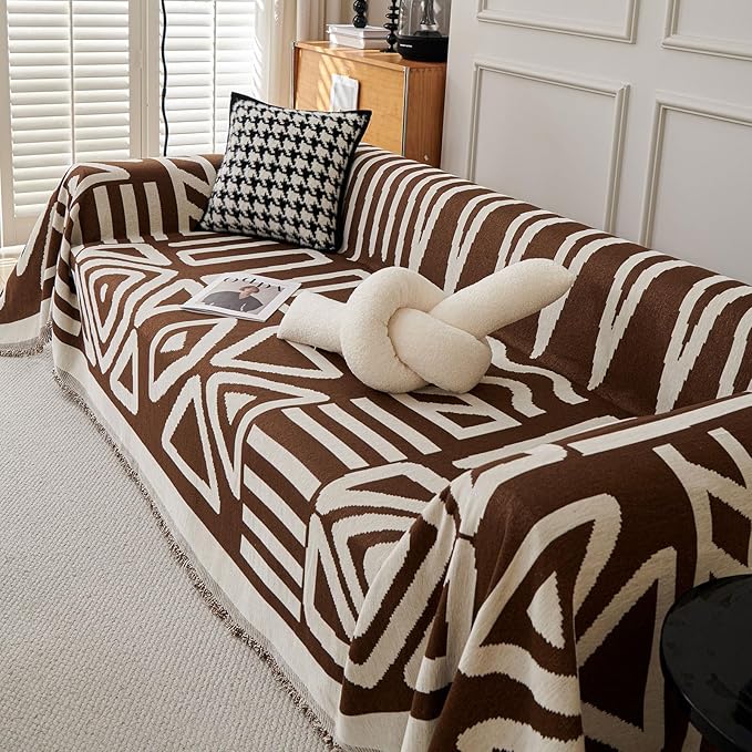 STACYPIK Reversible Boho Chocolate Sofa Cover Durable Couch Cover - Image 4