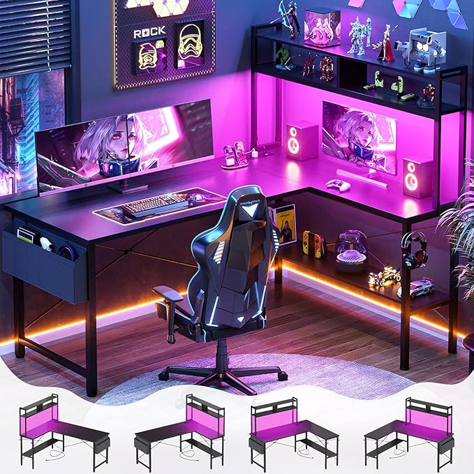Aheaplus L Shaped Desk Gaming Desk, Reversible Home Office Desk Gamer Desks by Aheaplus