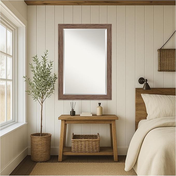 Amanti Art Brown Wall Mirror 29x41 Pia Medium Brown Rectangle Bathroom Mirror - Image 4