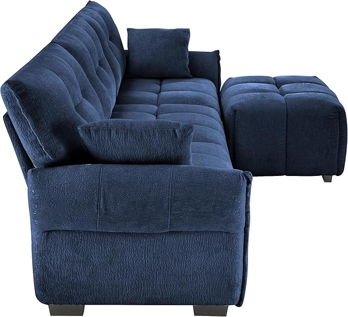 Modern Chenille Fabric 3-Seat Sofa w/Ottoman+2 Pillows, Premium Upholstery - Image 7