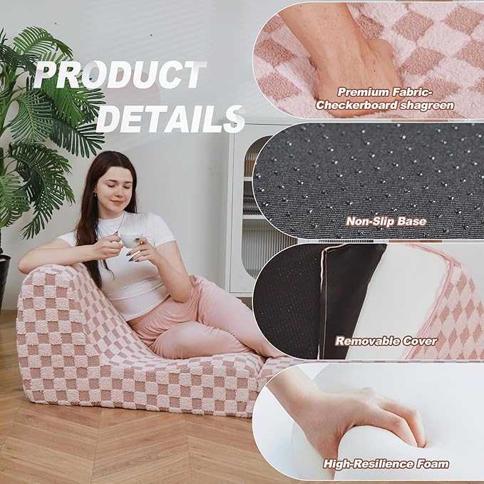Bean Bag Chair with Checkerboard Shaker Fleece Fabric, Folding Sofa Bed - Image 5
