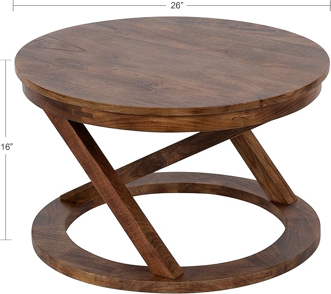 Kate and Laurel Aja Bohemian Round Wood Coffee Table; 26 inch Diameter; Walnut - Image 3