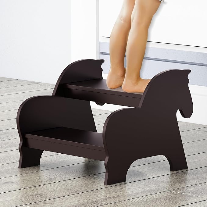 Wood Step Stools for Kids, Child Two Step Stool of Horse Shape, Toddler Step by AZODY