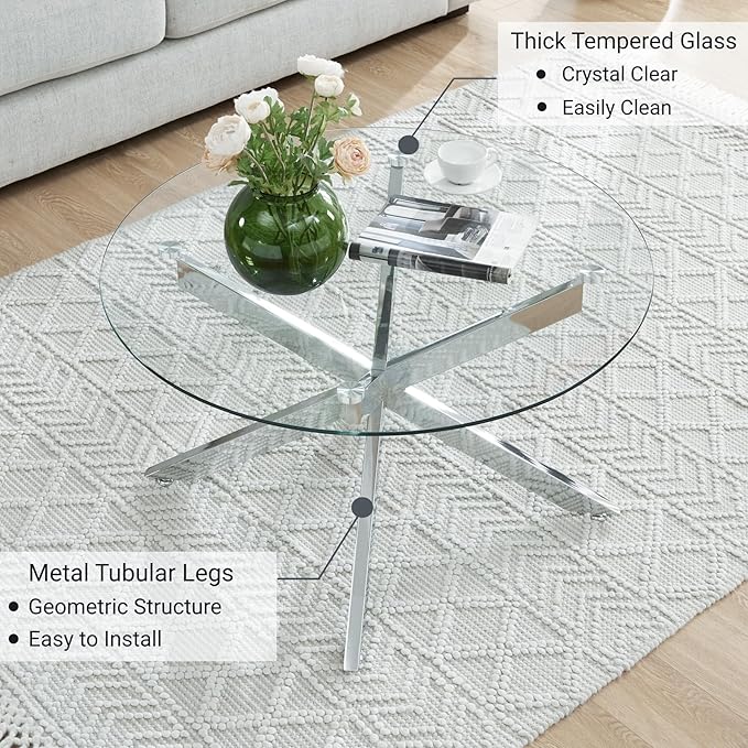 Round Glass Coffee Tables for Living Room, Home Office, Modern & Simple Center - Image 5