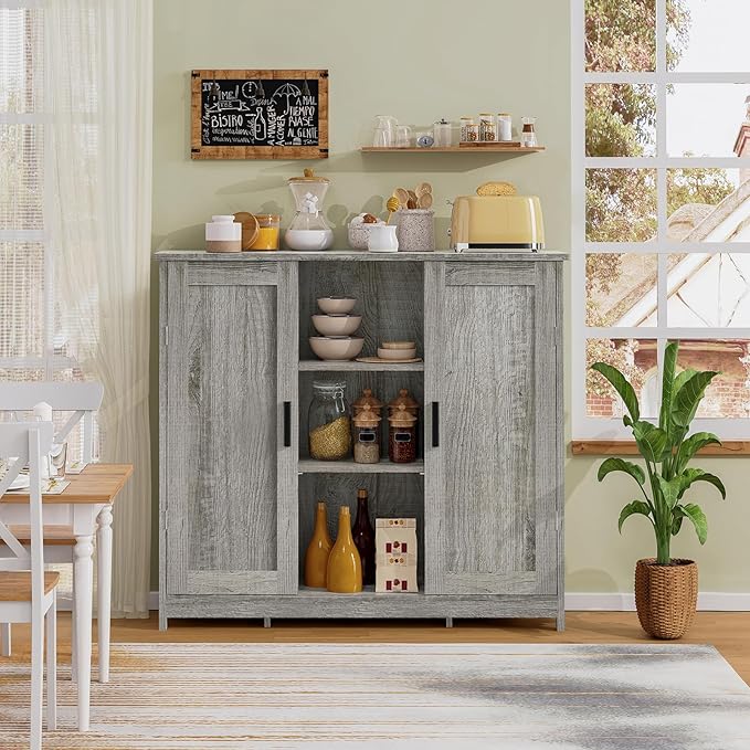 Iwell Storage Cabinet with 2 Doors and 4 Adjustable Shelves, Buffet Cabinet - Image 2