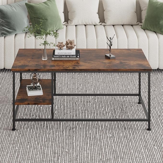 SENIG Brown Rectangle Wood and Metal Coffee Table - Image 2