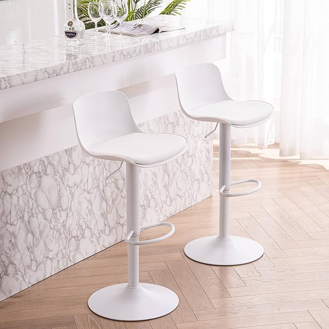 YOUTASTE White Bar Stools Set of 2 Adjustable Counter Height Bar Stool PU by YOUTASTE