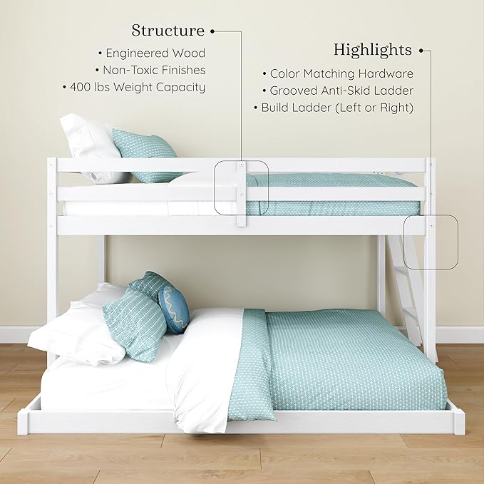 Grain & Grove Bear Twin Over Full Bunk Bed, Low Bunk Bed Frame - Image 3