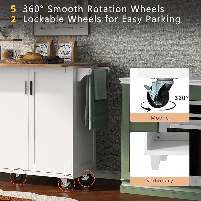 49" Foldable Kitchen Island Cart, Towel Rack & Drawer, Rolling on Wheels - Image 4