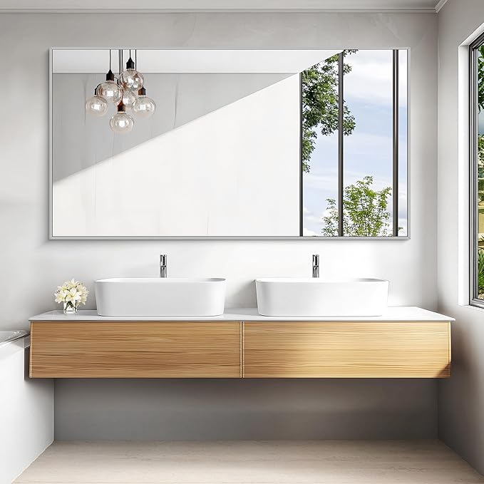 KOCUUY Large Silver Bathroom Mirror, 60x30 inch Rectangular Mirror - Image 2