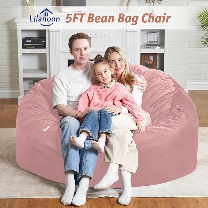 5FT Bean Bag Chair with Ultra Soft Velvet Cover Bean Bag Sofa with Memory Foam - Image 2