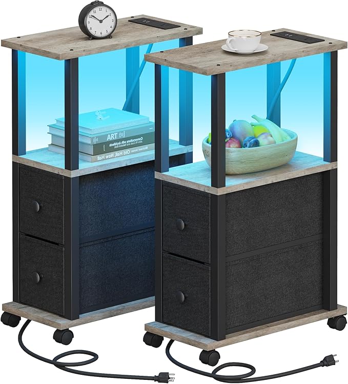 TUTOTAK Small Narrow End Tables, LED Side Tables by WelcometotheTUTOTAKHome