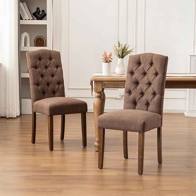 Tufted Upholstered Parsons Dining Chair Set Fabric Diner Accent Stylish Modern - Image 2