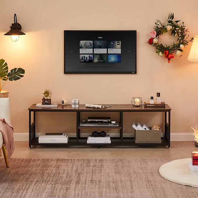 VECELO Industrial TV Stand for Televisions up to 70 Inch, 3 Tiers Media Console - Image 4