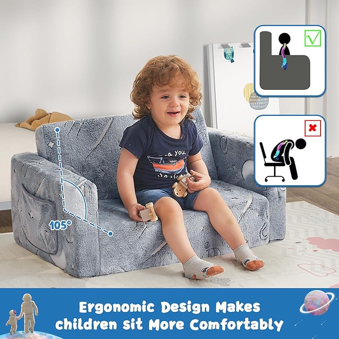 Toddler Chair Comfy, 2-in-1 Soft Toddler Couch Fold Out - Image 7