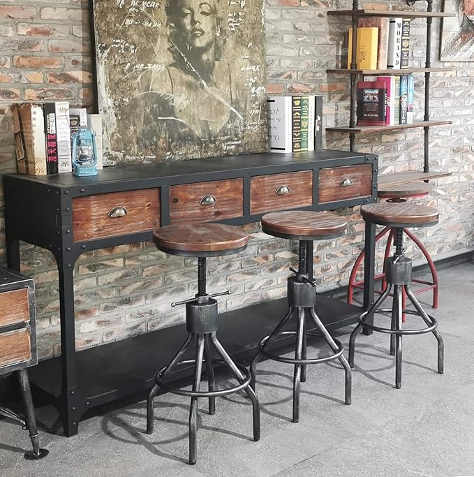 Diwhy Industrial Vintage Kitchen Counter Height Adjustable bar Stool, Farmhouse - Image 2