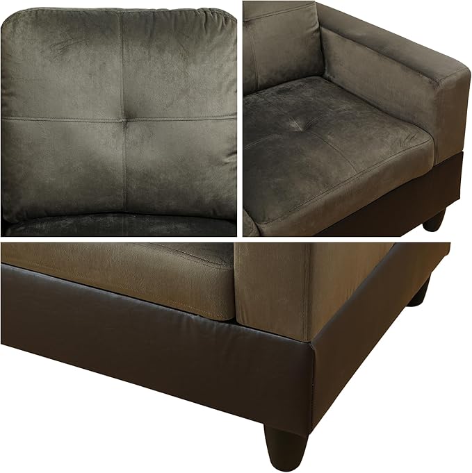 L Shaped Sectional Sofa with Ottoman, Color Blocking Flannel Leather Right - Image 4