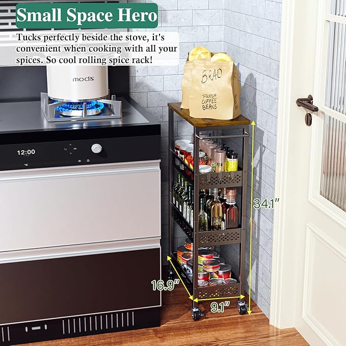 Utility Slim Storage Cart, 4-Tier Narrow Bathroom Organizer and Storage Cart - Image 2