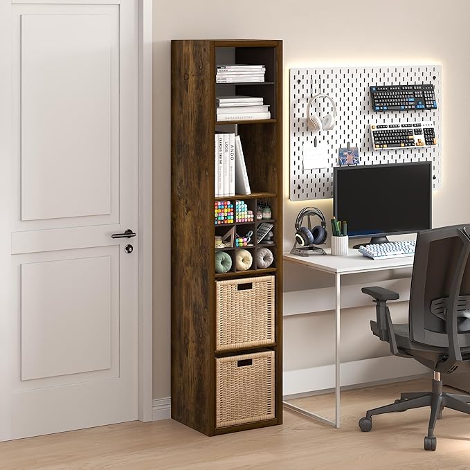 Furinno Cubicle Open Back Decorative Verticle Cube Storage Organizer, Amber Pine - Image 2