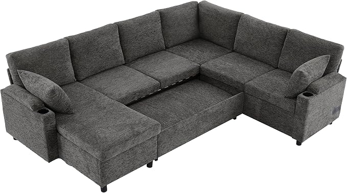 Eafurn Oversized U Shaped Sectional Sleeper Sofabed Pull Out Couch Bed - Image 6