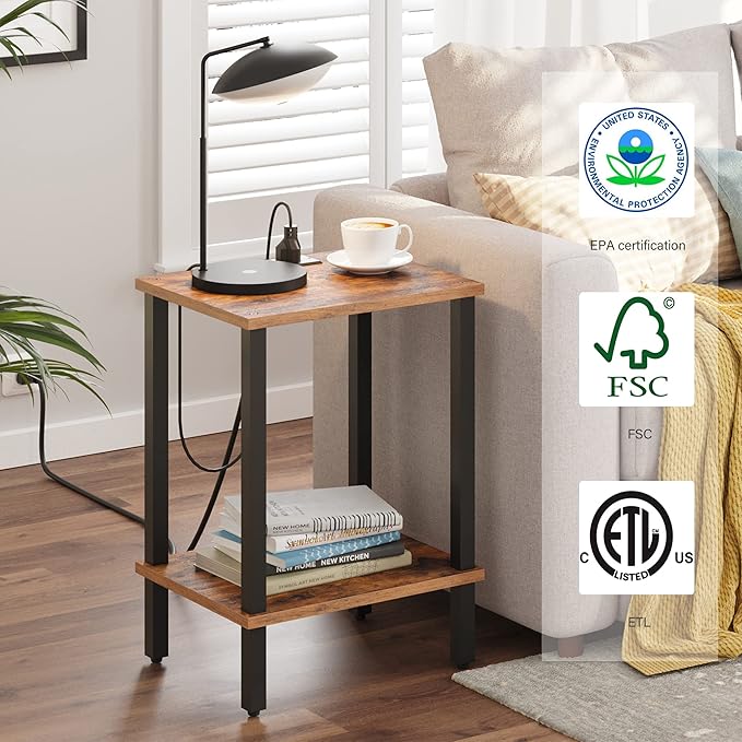 TUTOTAK End Table with Charging Station, Side Table with USB Ports and Outlets - Image 6