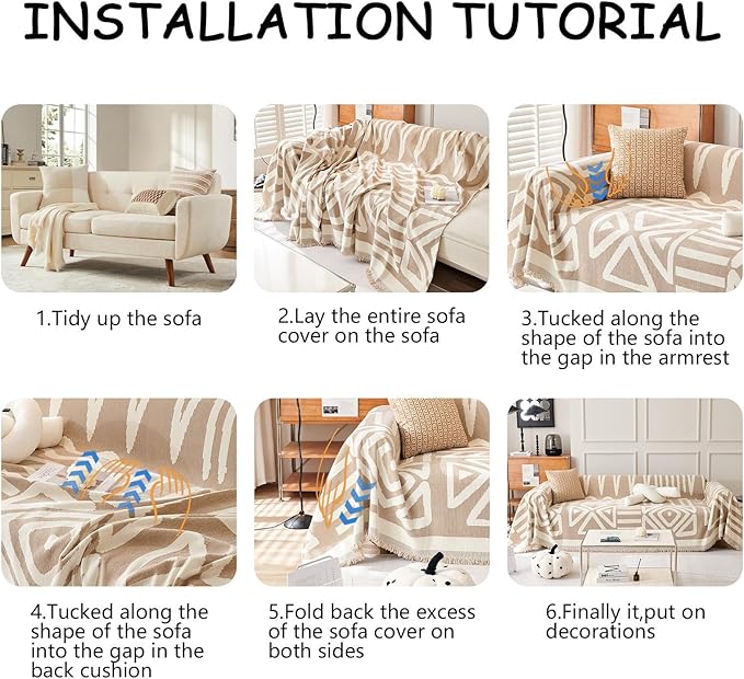 HANDONTIME Sofa Covers for Sectional Sofa Boho Couch Cover for Dogs Khaki Throw - Image 7