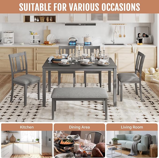 6-Piece Wooden Dining Table Set, Dining Table Set - Image 6