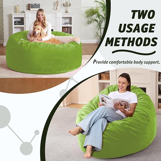 4FT Bean Bag Chair with Ultra Soft Velvet Cover Bean Bag Sofa with Memory Foam - Image 5