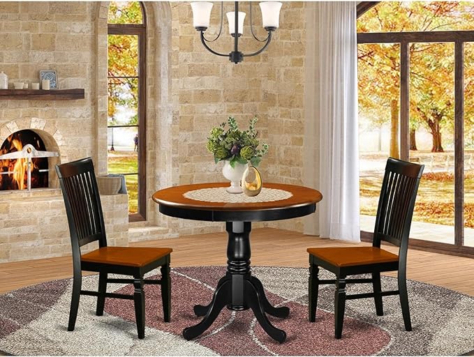 East West Furniture ANWE3-BCH-W 3 Piece Dining Set Contains a Round Dining Room - Image 6
