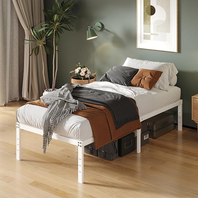 16 Inch White Twin Bed Frames No Box Spring Need, Metal Platform Bed Frame Twin - Image 5