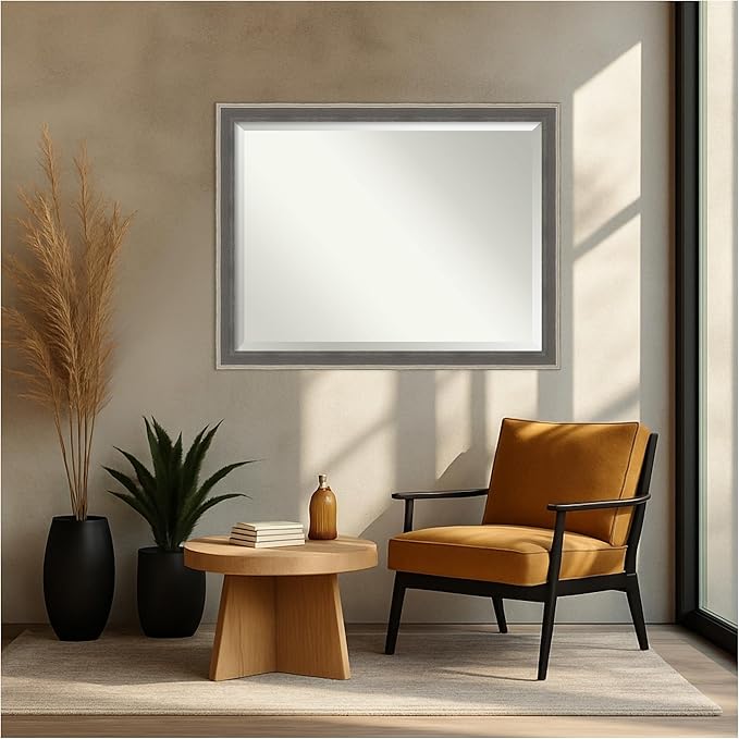 Amanti Art Grey Wall Mirror 35x45 Cottage Grey Silver Rectangle Bathroom Mirror - Image 6