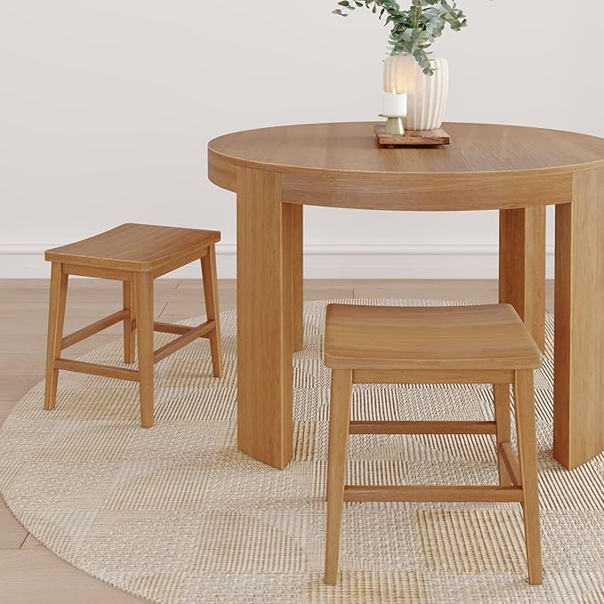 Plank+Beam Smythe Dining Stool, Sturdy Wood Modern Kitchen Stool, Saddle Seat - Image 2