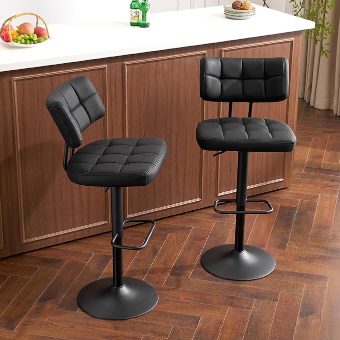 Furniliving Upholstered Bar Stools Set of 4, Faux Leather Swivel Bar Stools - Image 3